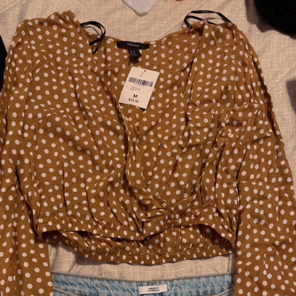 Flamenco style Polka Dot Cropped blouse Mustard Brown And shorts
